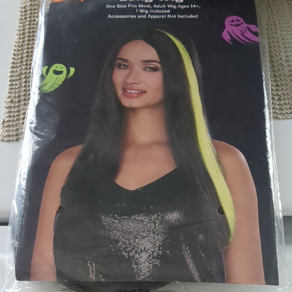 Black & Yellow Streak  Women's Wig Long Hair Halloween New